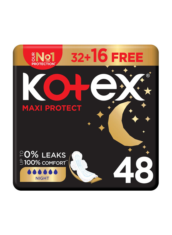 

Kotex Maxi Protect Overnight Protection Thick Sanitary Pads with Wings, 48 Piece