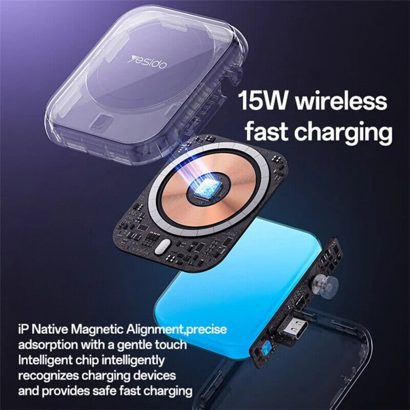 YESIDO YP59 5000mAh PD 20W Power Bank Magnetic Mobile Phone Watch Earphone Wireless Charger