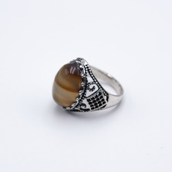 Natural Agate Crystal Ring with Silver Linings, Brown/Silver