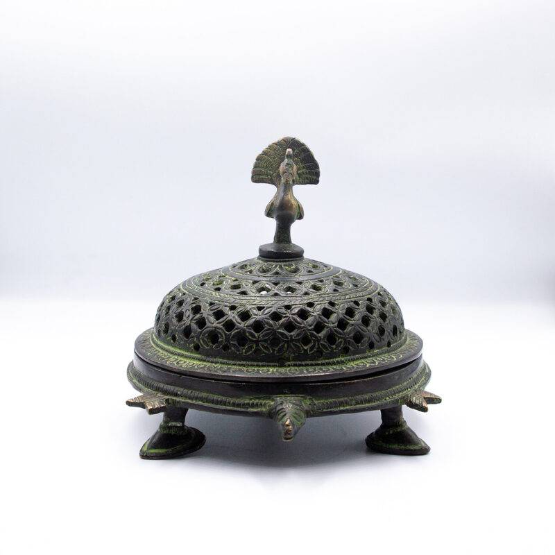 Exquisite Nepal Handmade Peacock Tortoise Copper Incense Burner Holder, Black