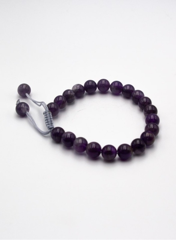 8mm Authentic Natural Amethyst Crystal Bracelet with threads for Women, Black