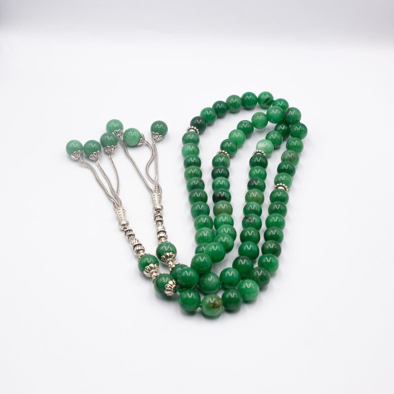 Natural Nephrite Jade Crystal Tasbih Prayer Beads (12mm-33 Beads), Green