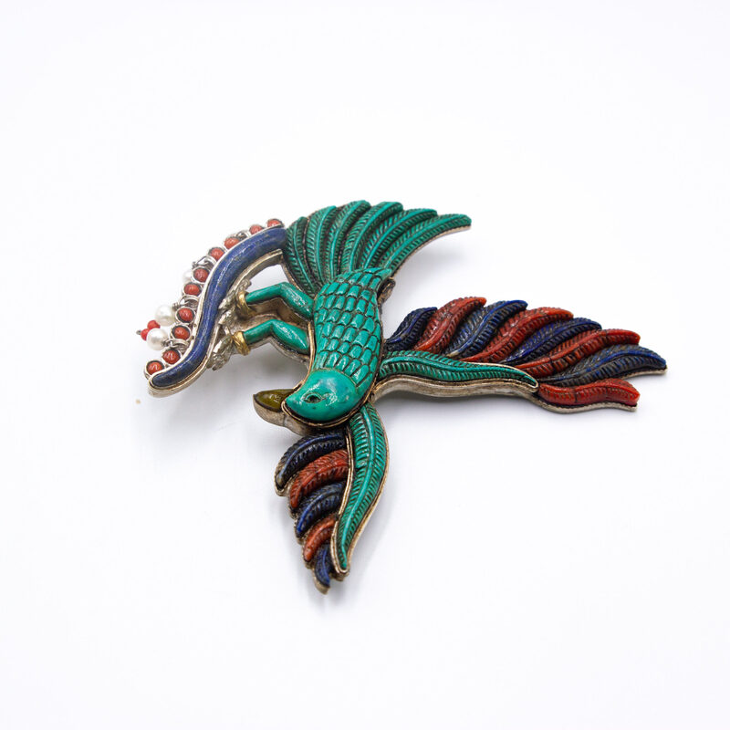 Pure Silver Vintage Flying Eagle Brooch Handmade Antique, Multicolour