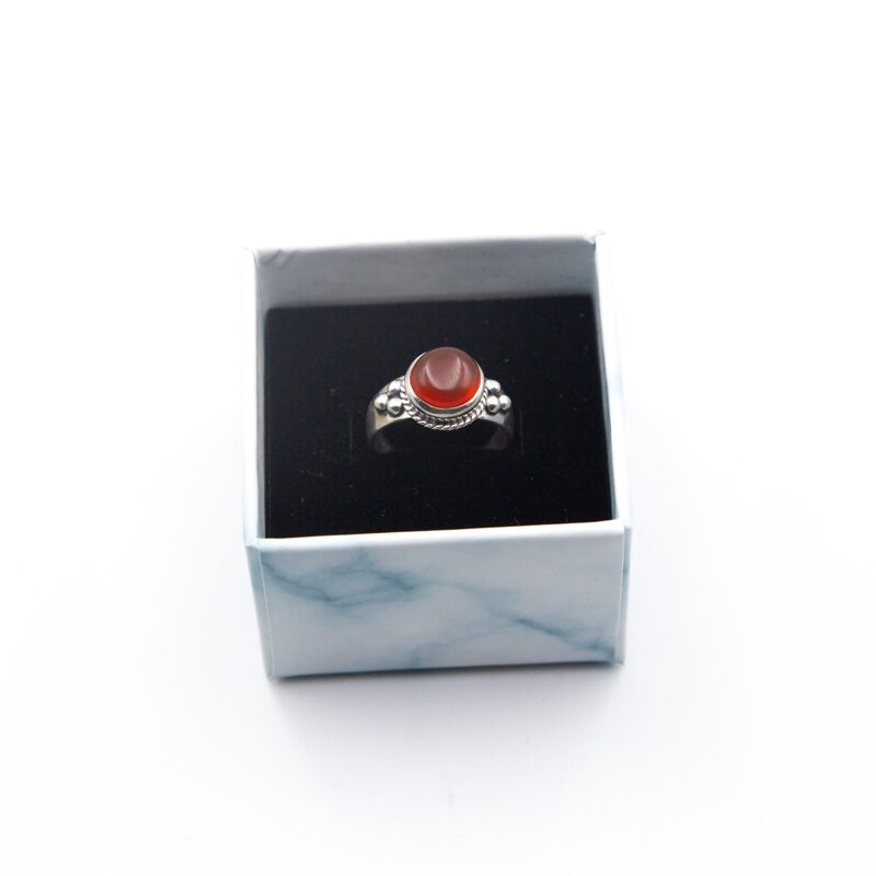 925 Sterling Silver Natural Red Carnelian Crystal Ring Unisex, Silver/Orange