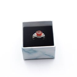 925 Sterling Silver Natural Red Carnelian Crystal Ring Unisex, Silver/Orange