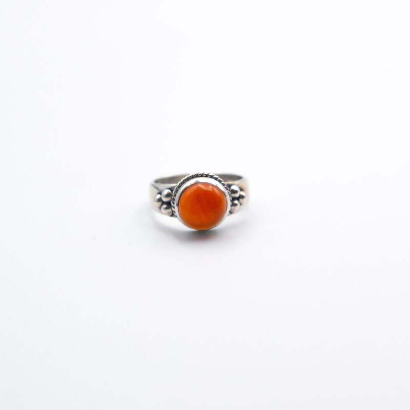 925 Sterling Silver Natural Red Carnelian Crystal Ring Unisex, Silver/Orange