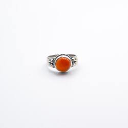 925 Sterling Silver Natural Red Carnelian Crystal Ring Unisex, Silver/Orange