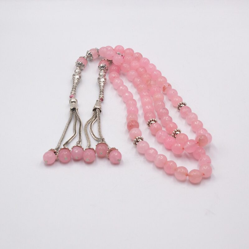 Natural Rose Quartz Crystals Diamond cut Tasbih Prayer Beads (10mm-33 Beads), Pink