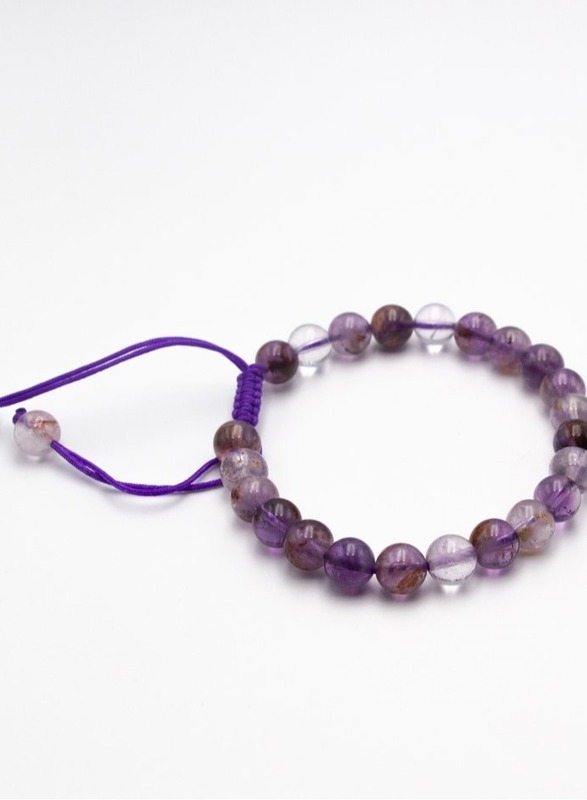 8mm Natural Super Seven Crystal Bracelet for Women, Purple