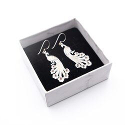 Exquisite 925 Silver Peacock Design with Red Carnelian Crystals Pair of Earrings, Silver