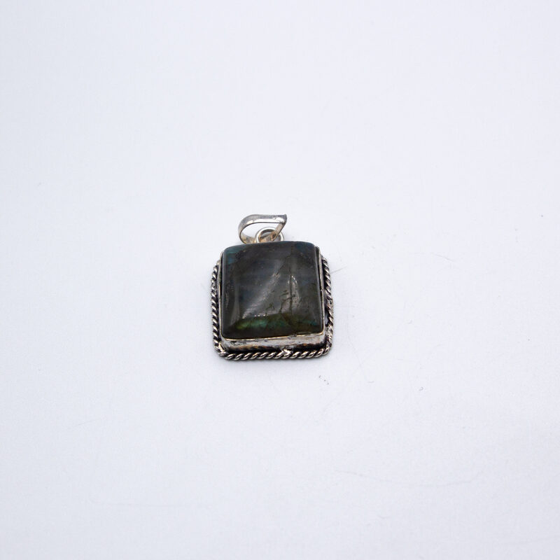 Natural Labradorite Crystal Locket Unisex, 8.2gm, Black