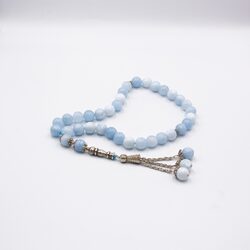 Natural Aquamarine Crystal Tasbih Prayer Beads (10mm-33 Beads), Light Blue