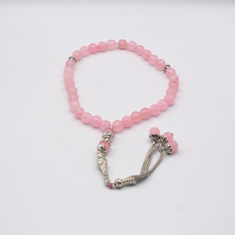 

Generic Natural Rose Quartz Crystals Diamond cut Tasbih Prayer Beads (10mm-33 Beads), Pink