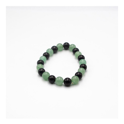 8mm Natural Black Tourmaline and Green Aventurine Crystal Bracelet for Prosperity and Luck for Women, Green/Black