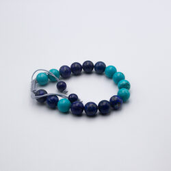 10mm Natural Turquoise Crystal and Lapis Lazuli Crystal Bracelet for Women, Turquoise/Blue