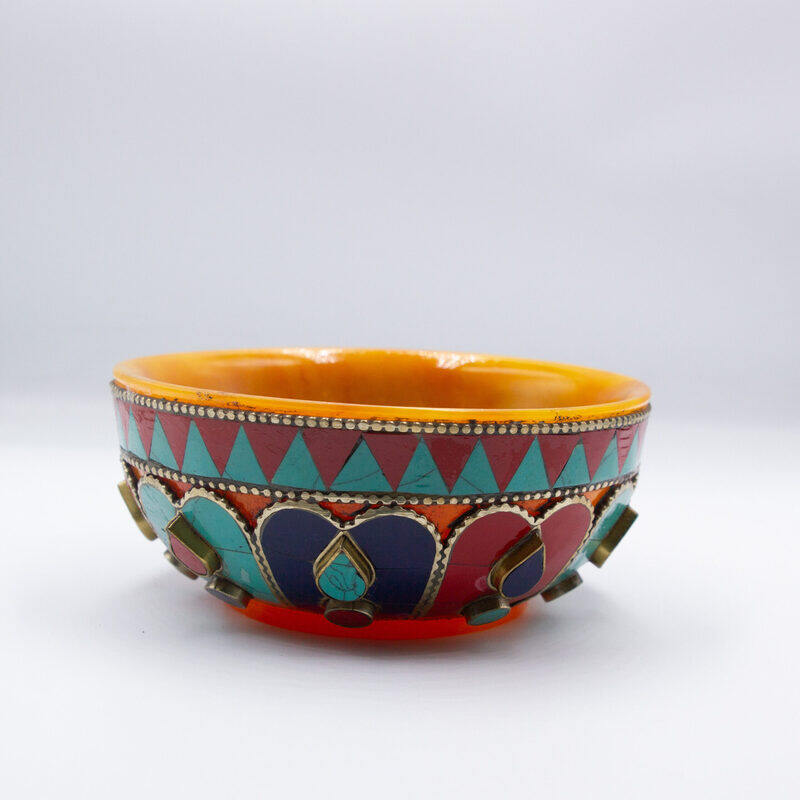 

Generic Exquisite Handcrafted Amber Bowl with Gemstone, Multicolour