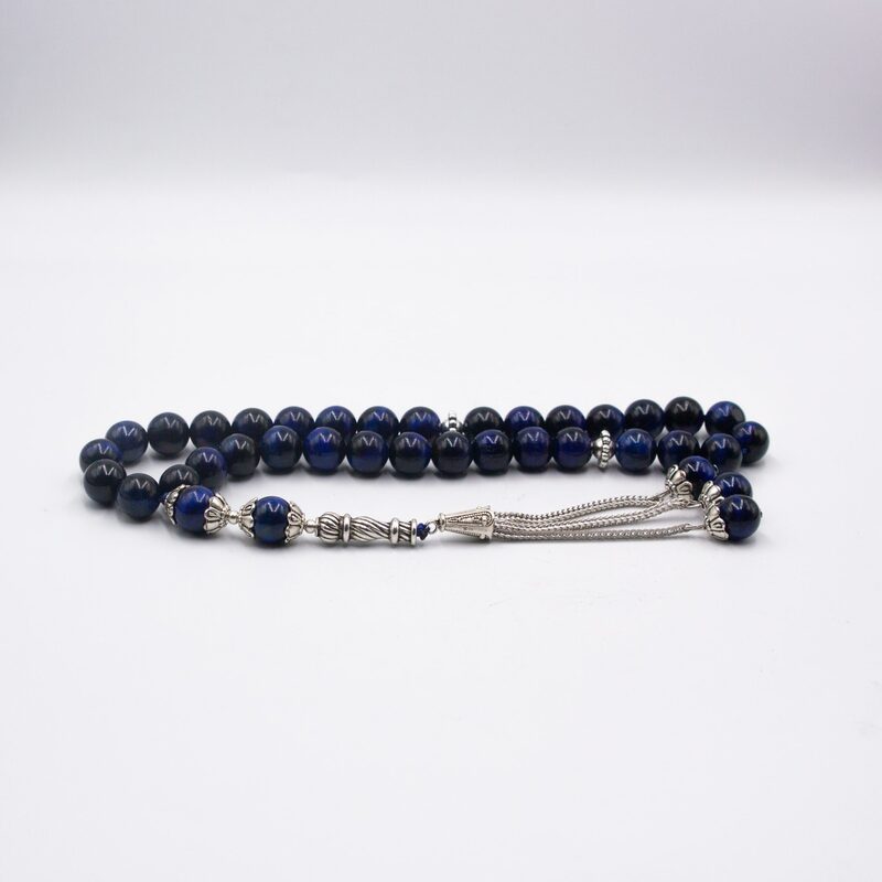 Natural Tiger Eye Crystal Tasbih Prayer Beads (10mm-33 Beads), Blue