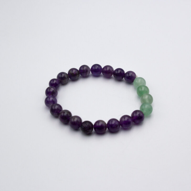 8mm Natural Amethyst and Green Aventurine Crystal Bracelet for Women, Black