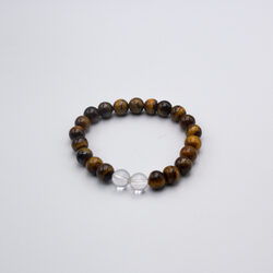 8mm Natural Tiger Eye and Clear Quartz Crystal Bracelet for Women, Brown