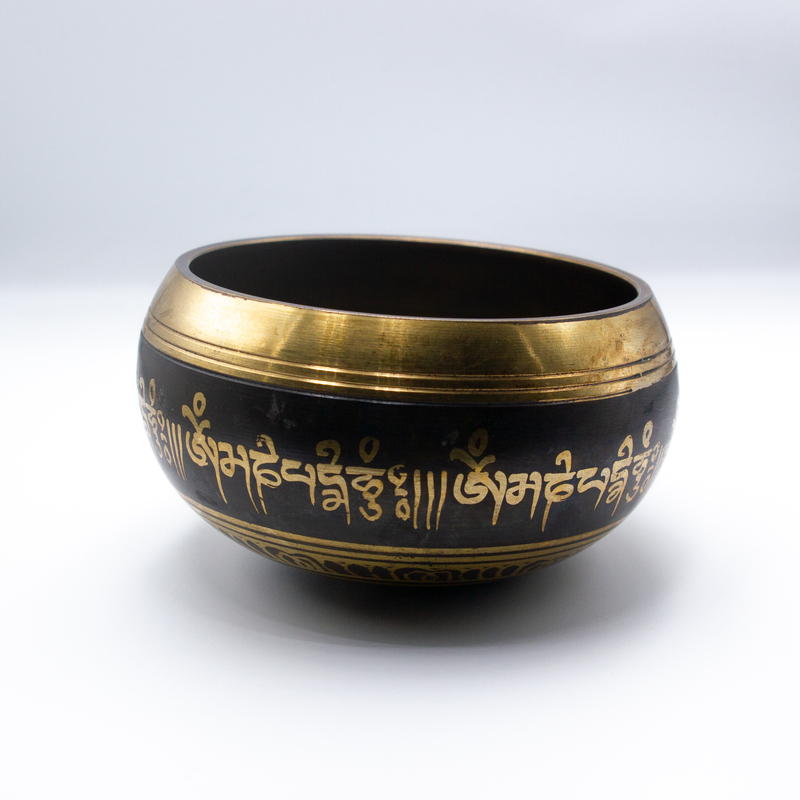 Himalayan Hand Painted Pattern Singing Bowl With Traditional Wooden Striker, 2 Piece, Multicolour