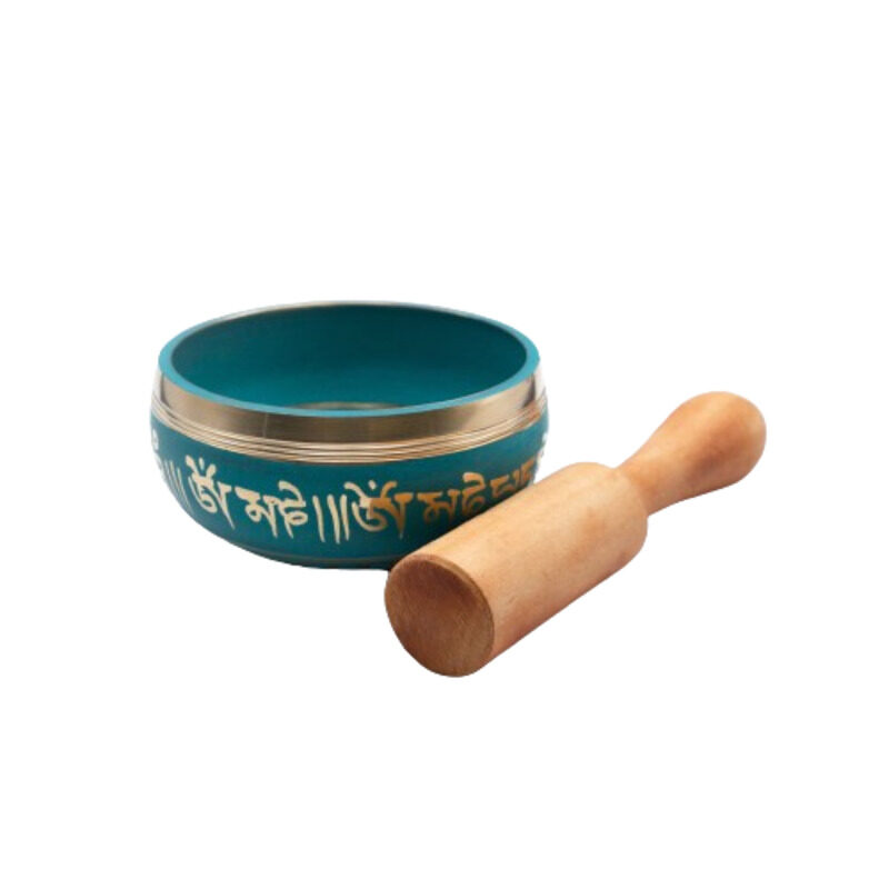 

Generic Authentic Himalayan Vibrant Handcrafted Singing Bowl Single Set with Traditional Wooden Striker, Small, Teal/Gold