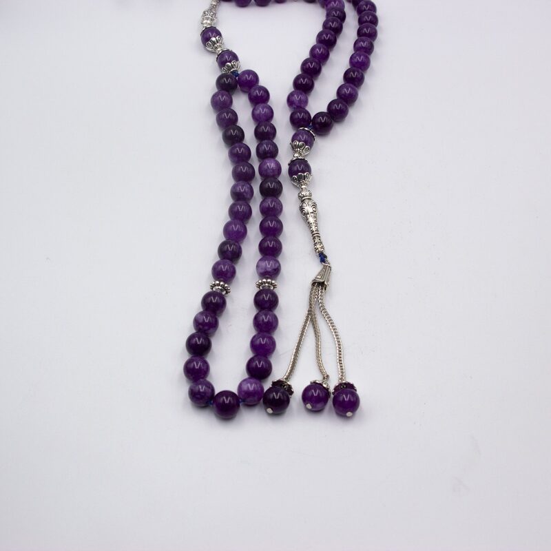 Natural Amethyst Crystal Tasbih Prayer Beads (10mm-33 Beads), Purple