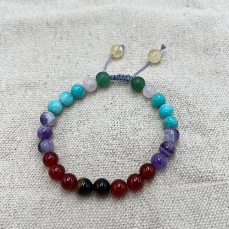 8mm Natural Seven Chakra Crystal Bracelet for Women, Multicolour