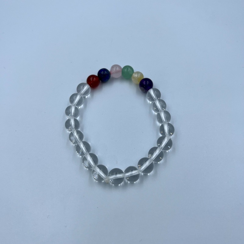 Seven Chakra beads with clear quartz bracelet