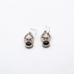 Exquisite 925 Silver Dragon Head Design Pair of Earrings for Women with Natural Onyx Crystal, Silver