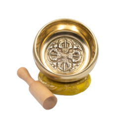 Authentic Himalayan Golden Shining Vajra Singing Bowl Single Set Handcrafted in Nepal (485 grams) Includes Traditional Wooden Striker and Silk Cushion Included.