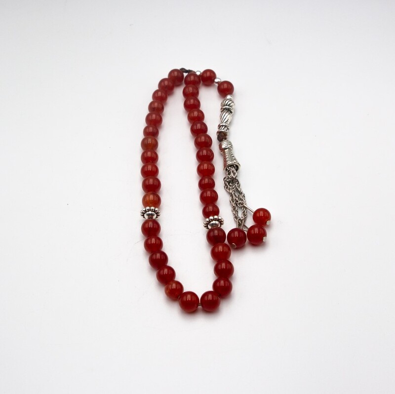 Natural Carnelian Crystal Tasbih Prayer Beads (8mm–33 Beads), Red