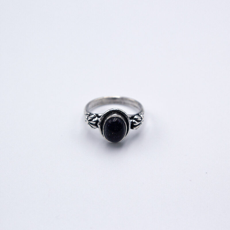 Natural Blue Sunstone Ring Ornamental with Pure Silver Linings Unisex, Black/Silver