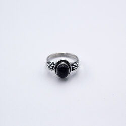 Natural Blue Sunstone Ring Ornamental with Pure Silver Linings Unisex, Black/Silver