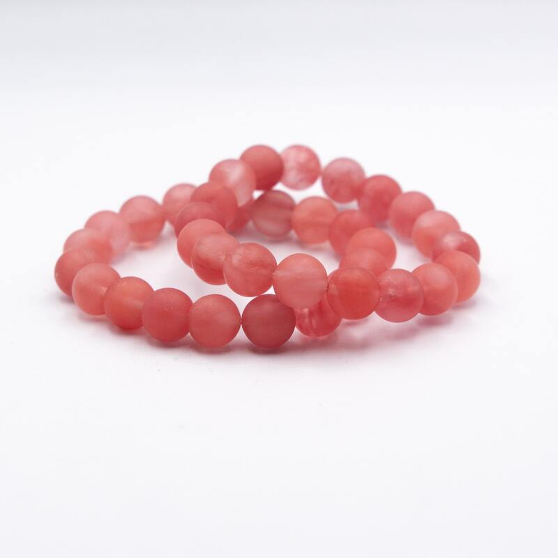 Subtle Elegance Matte Cherry Quartz 10mm Crystals Bracelet for Women, Red