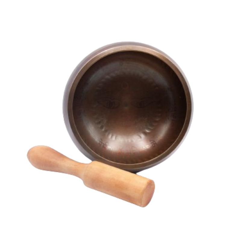 Authentic Himalayan Handcrafted Antique Singing Bowl Single Set with Traditional Wooden Striker, Brown