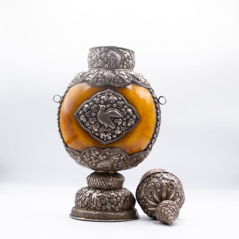 Silver & Amber Nas-pot Handmade Antique, Multicolour