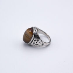 Natural Agate Crystal Ring Ornamental with Italian Silver Linings Unisex, Brown/Silver