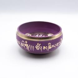 Authentic Himalayan Vibrant Handcrafted Singing Bowl Single Set with Traditional Wooden Striker, Small, Purple/Gold