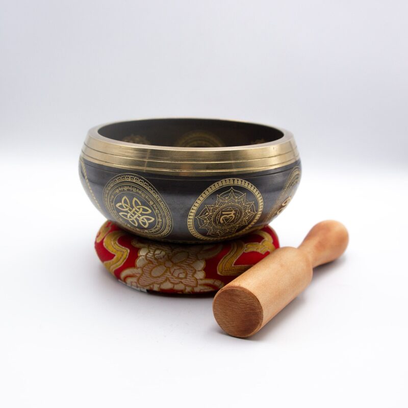 Authentic Himalayan Handcrafted Ganesh Singing Bowl Single Set with Traditional Wooden Striker & Silk Cushion, Gold