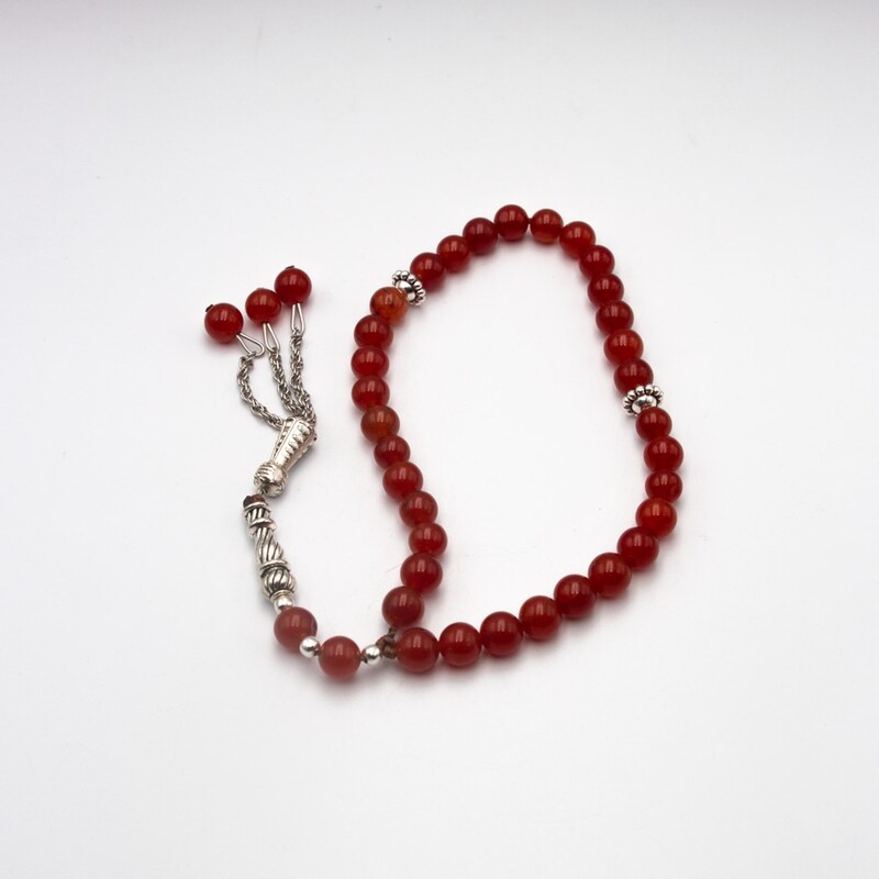 

Generic Natural Carnelian Crystal Tasbih Prayer Beads (8mm-33 Beads), Red