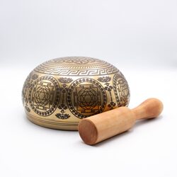 Authentic Himalayan Handcrafted Bodhisattva Singing Bowl Single Set with Traditional Wooden Striker, Gold