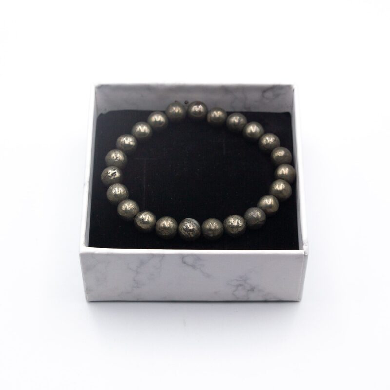 8mm Pyrite Natural Stone Crystals Bracelet for Wealth and Prosperous for Women, Gold