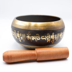 Himalayan Hand Painted Pattern Singing Bowl With Traditional Wooden Striker, 2 Piece, Multicolour