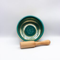 Authentic Himalayan Handcrafted Vibrant Singing Bowl Single Set with Traditional Wooden Striker, Green