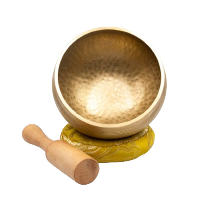 

Generic Authentic Himalayan Shinning Singing Bowl Single Set with Traditional Wooden Striker & Silk Cushion, Medium, Gold