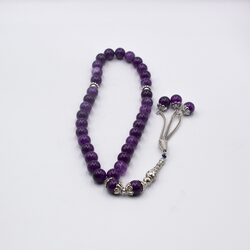 Natural Amethyst Crystal Tasbih Prayer Beads (10mm-33 Beads), Purple