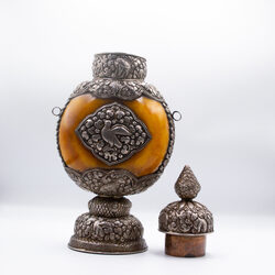 Silver & Amber Nas-pot Handmade Antique, Multicolour