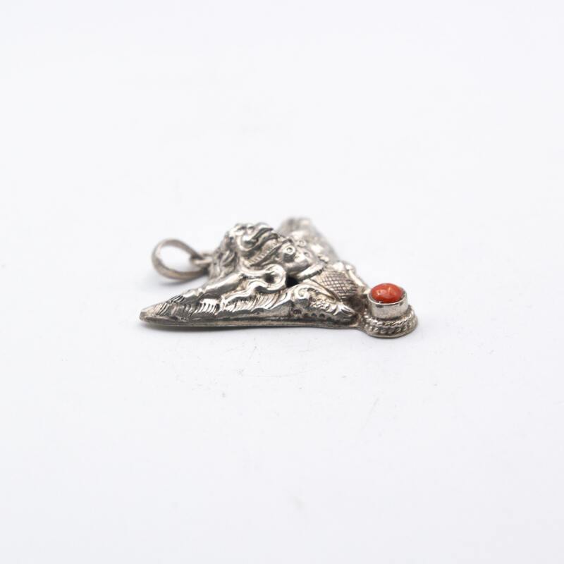 Antique Rare 925 Sterling Silver Garuda & Coral Pendant Unisex, 6.4gm, Silver