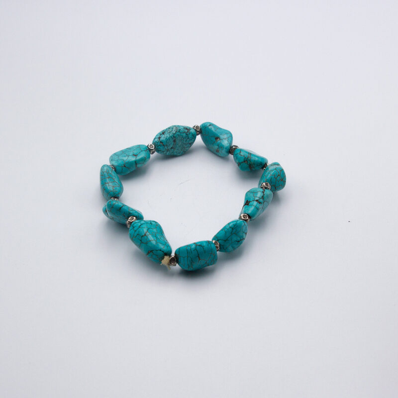 12mm Natural Turquoise Stone Crystal Bracelet for Women, Turquoise Blue