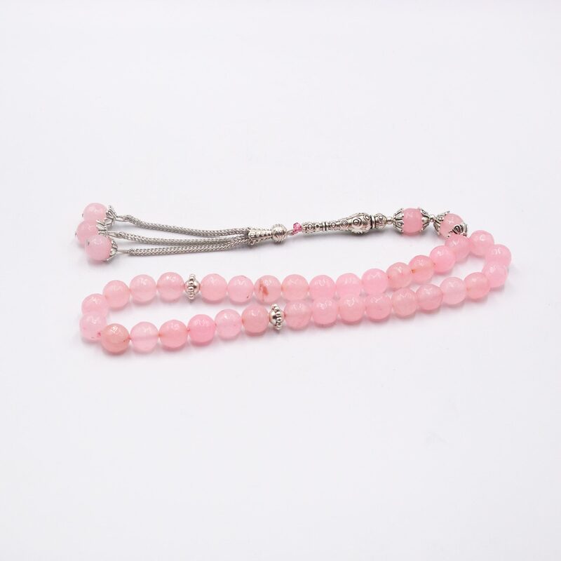 Natural Rose Quartz Crystals Diamond cut Tasbih Prayer Beads (10mm-33 Beads), Pink